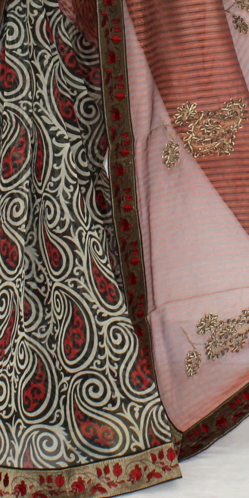 Brown Kora Art Silk Printed Saree with Blouse