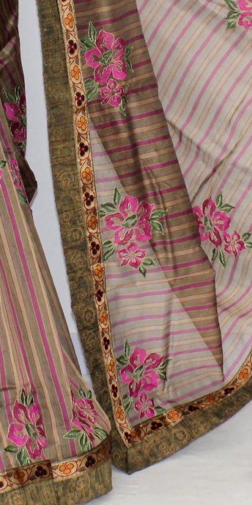 Brown Embroidered Kora Art Silk Saree with Blouse