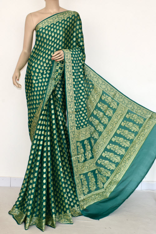 Green Handloom Banarasi Khaddi Georgette Saree 16167
