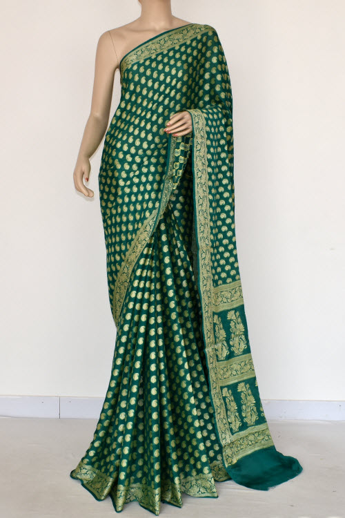 Green Handloom Banarasi Khaddi Georgette Saree 16167