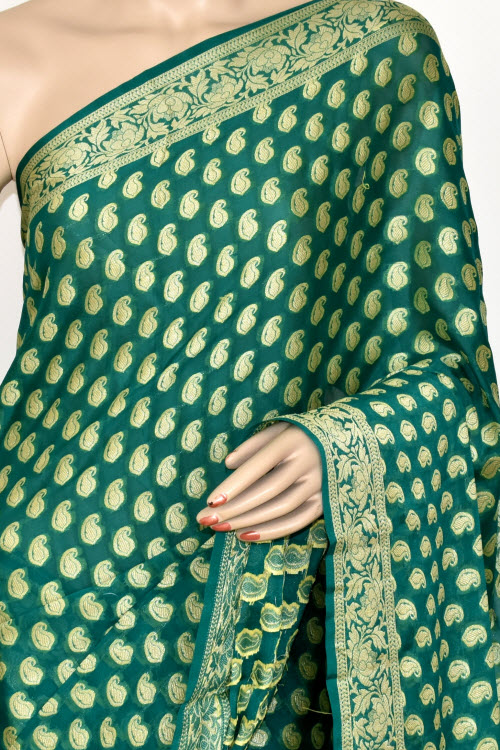 Green Handloom Banarasi Khaddi Georgette Saree 16167