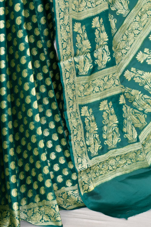 Green Handloom Banarasi Khaddi Georgette Saree 16167
