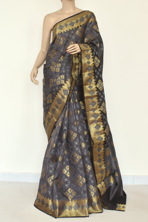 Grey Handloom Banarasi Dupion Silk Saree 16177