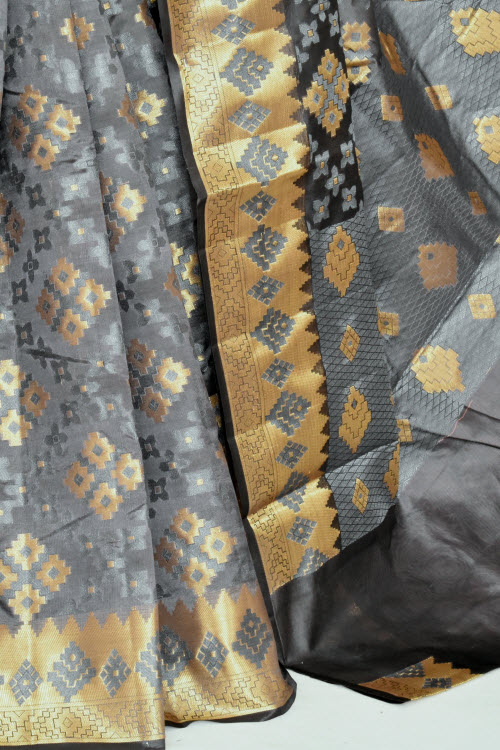 Grey Handloom Banarasi Dupion Silk Saree 16177