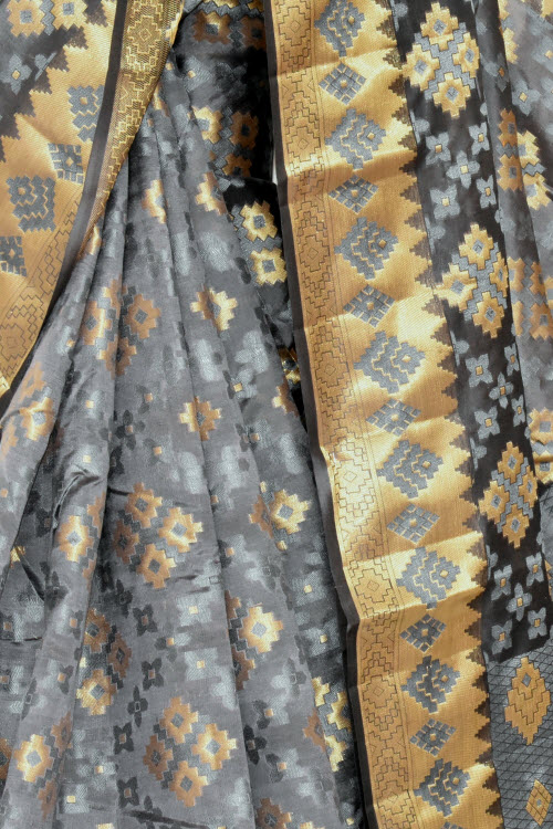 Grey Handloom Banarasi Dupion Silk Saree 16177