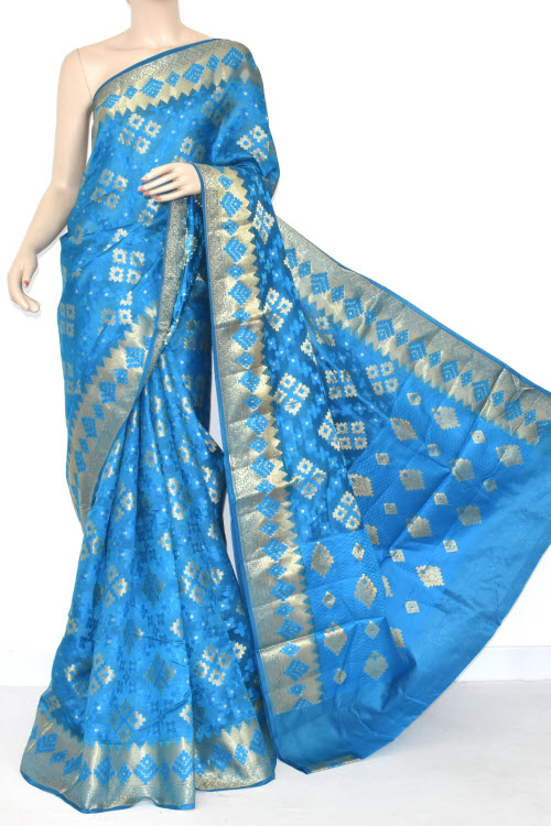 Pherozi Blue Handloom Banarasi Dupion Silk Saree 16178