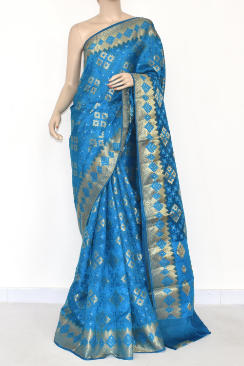 Pherozi Blue Handloom Banarasi Dupion Silk Saree 16178
