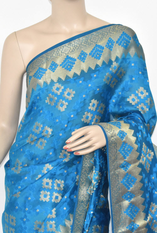 Pherozi Blue Handloom Banarasi Dupion Silk Saree 16178