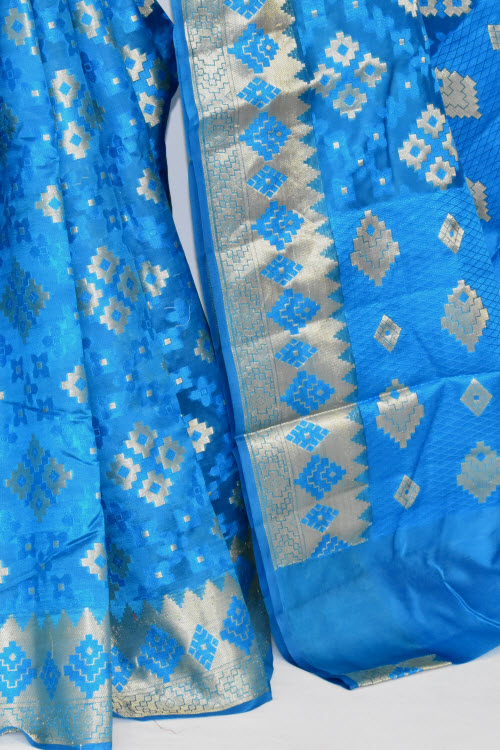 Pherozi Blue Handloom Banarasi Dupion Silk Saree 16178
