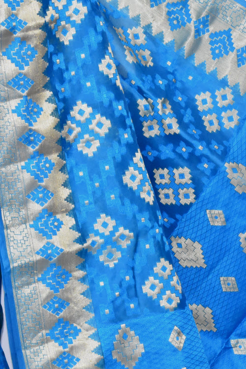 Pherozi Blue Handloom Banarasi Dupion Silk Saree 16178