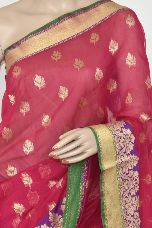 Red Handloom Banarasi Kora Cotton Saree 16209