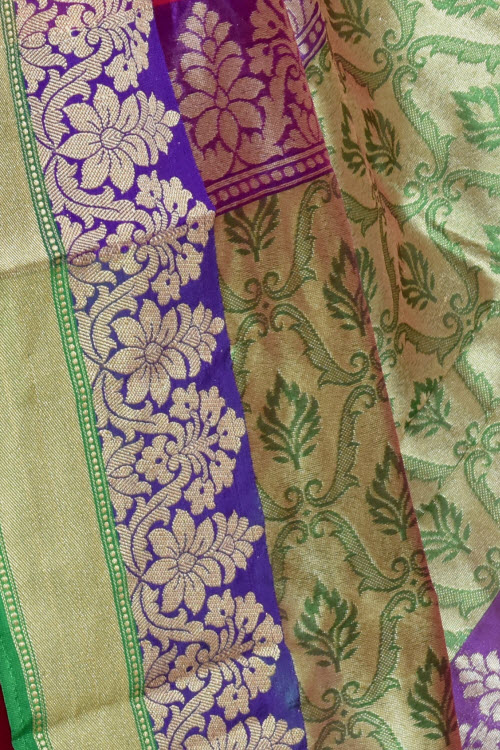 Red Handloom Banarasi Kora Cotton Saree 16209