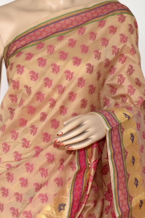 Fawn Handloom Banarasi Kora Cotton Saree with Blouse 16214