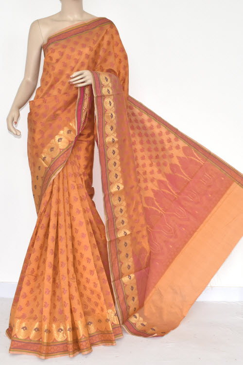 Mustard Yellow Handloom Banarasi Kora Cotton Saree with Blouse 16217