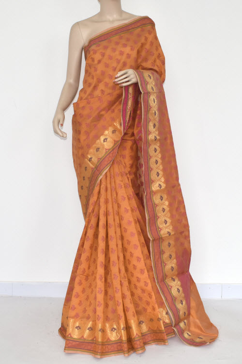 Mustard Yellow Handloom Banarasi Kora Cotton Saree with Blouse 16217