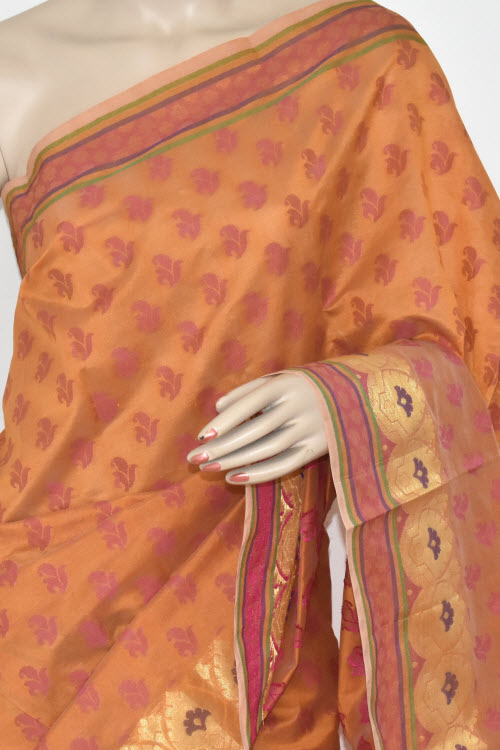 Mustard Yellow Handloom Banarasi Kora Cotton Saree with Blouse 16217