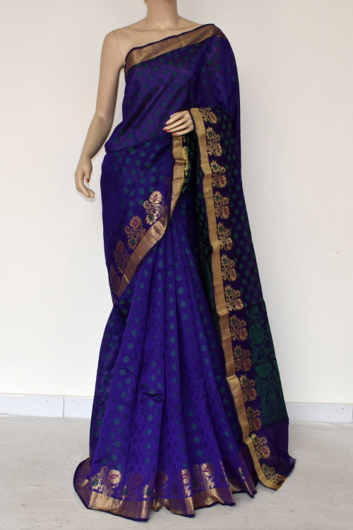Blue Handloom Banarasi Kora Cotton Saree with Blouse 16220