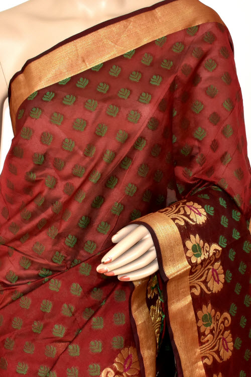 Maroon Handloom Banarasi Kora Cotton Saree with Blouse 16221