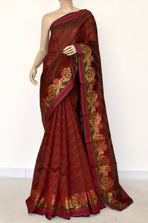 Maroon Handloom Banarasi Kora Cotton Saree with Blouse 16223