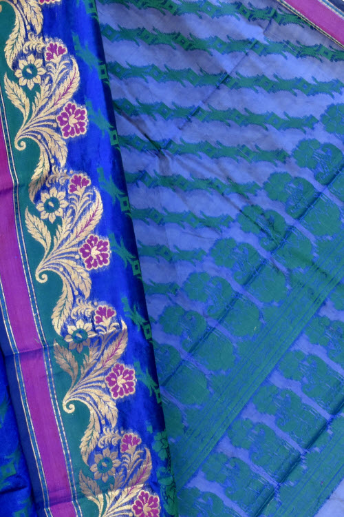 Royal Blue Handloom Banarasi Kora Cotton Saree with Blouse 16224