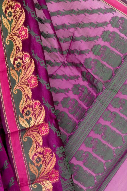 Magenta Handloom Banarasi Kora Cotton Saree with Blouse 16225