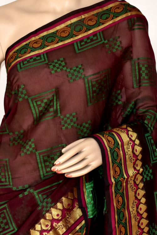 Maroon Handloom Banarasi Kora Cotton Saree with Blouse 16226