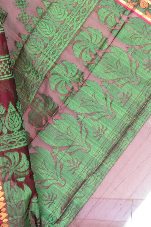 Maroon Handloom Banarasi Kora Cotton Saree with Blouse 16226