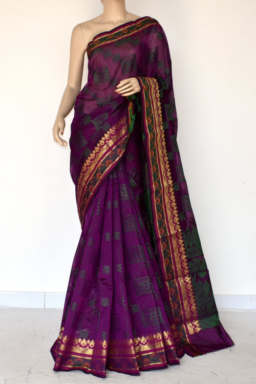 Magenta Handloom Banarasi Kora Cotton Saree with Blouse 16228