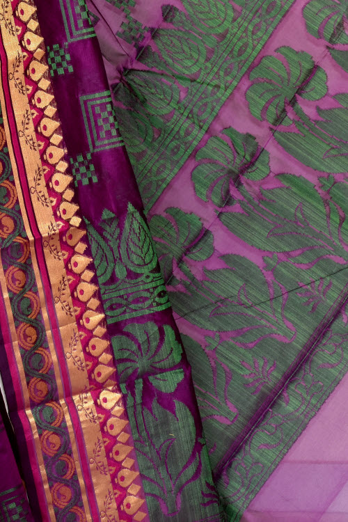 Magenta Handloom Banarasi Kora Cotton Saree with Blouse 16228