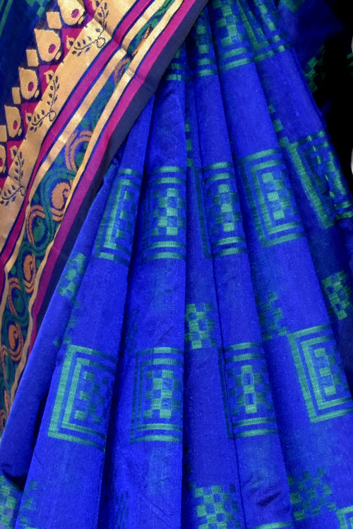 Royal Blue Handloom Banarasi Kora Cotton Saree with Blouse 16229