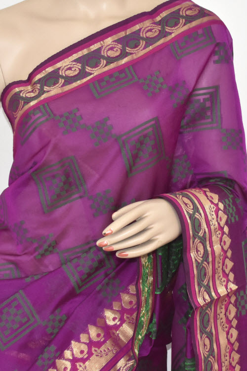 Magenta Handloom Banarasi Kora Cotton Saree with Blouse 16230
