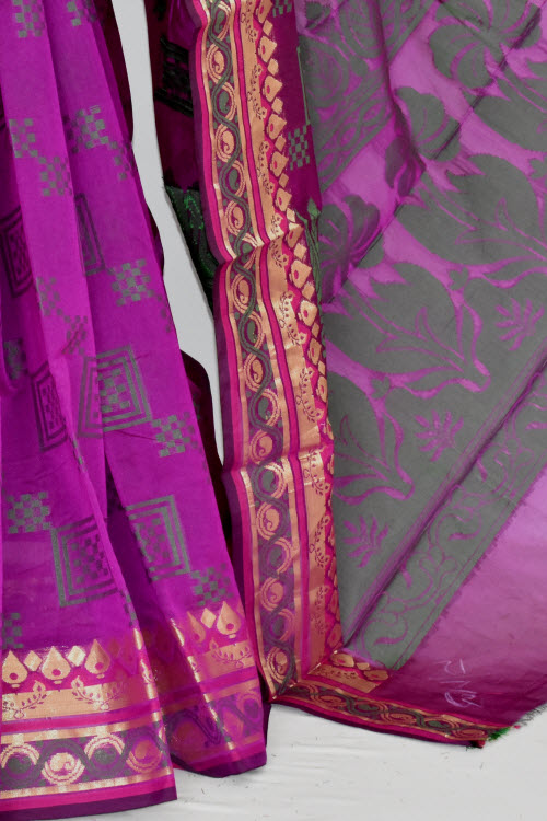 Magenta Handloom Banarasi Kora Cotton Saree with Blouse 16230