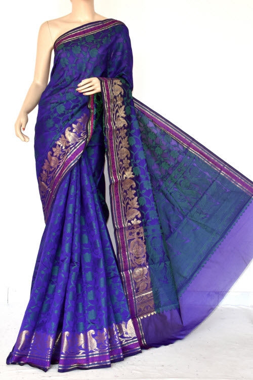 Blue Handloom Banarasi Kora Cotton Saree with Blouse 16231