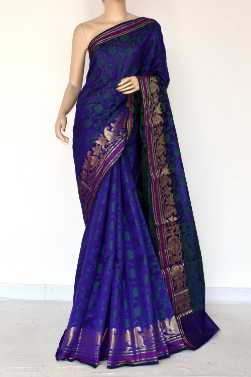 Blue Handloom Banarasi Kora Cotton Saree with Blouse 16231