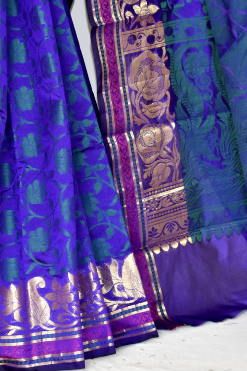 Blue Handloom Banarasi Kora Cotton Saree with Blouse 16231
