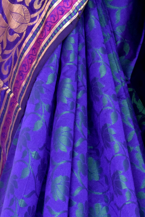 Blue Handloom Banarasi Kora Cotton Saree with Blouse 16231