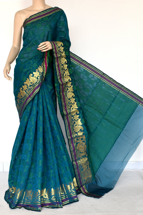 Sea Green Handloom Banarasi Kora Cotton Saree with Blouse 16232