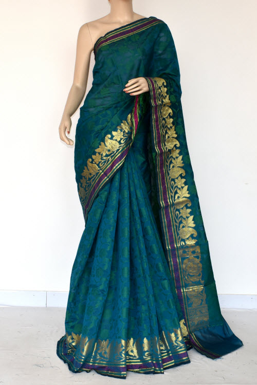 Sea Green Handloom Banarasi Kora Cotton Saree with Blouse 16232