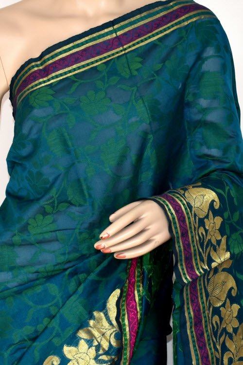 Sea Green Handloom Banarasi Kora Cotton Saree with Blouse 16232