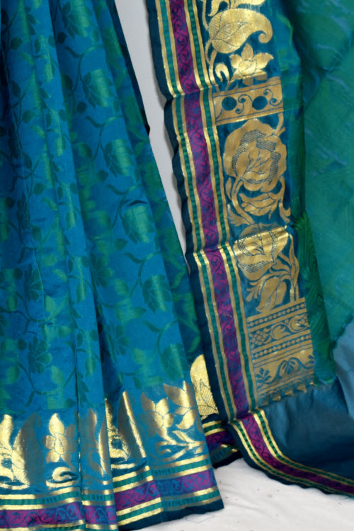 Sea Green Handloom Banarasi Kora Cotton Saree with Blouse 16232