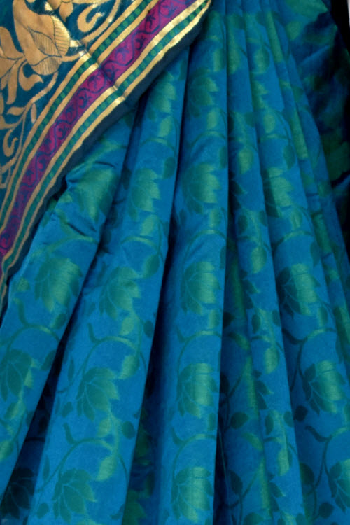 Sea Green Handloom Banarasi Kora Cotton Saree with Blouse 16232