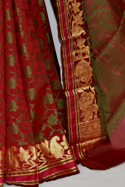 Maroon Handloom Banarasi Kora Cotton Saree with Blouse 16233