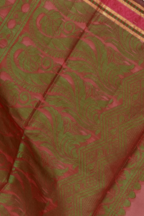 Maroon Handloom Banarasi Kora Cotton Saree with Blouse 16233