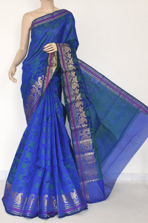 Royal Blue Handloom Banarasi Kora Cotton Saree with Blouse 16234