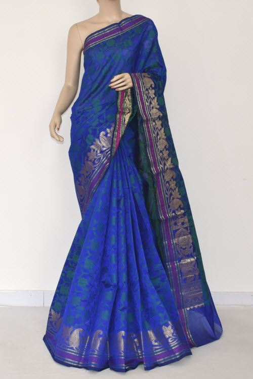 Royal Blue Handloom Banarasi Kora Cotton Saree with Blouse 16234