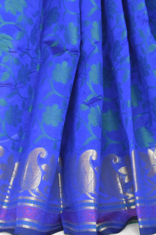 Royal Blue Handloom Banarasi Kora Cotton Saree with Blouse 16234
