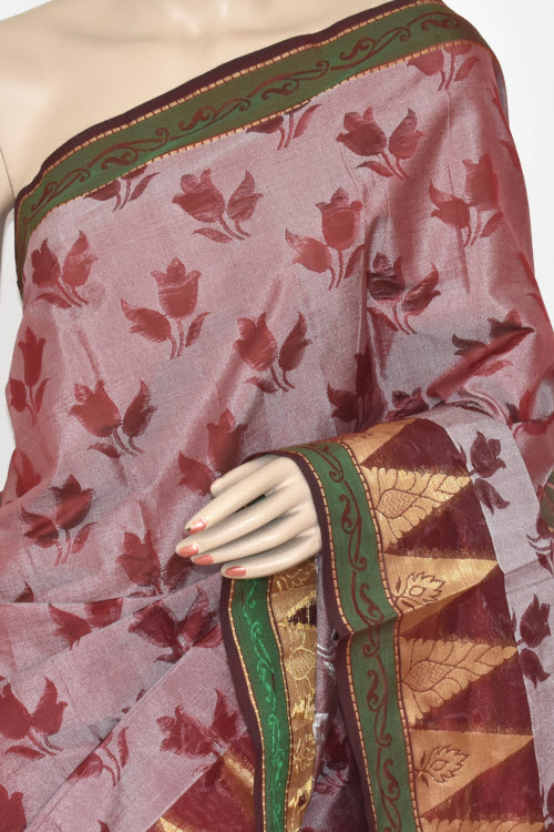 Maroon Handloom Banarasi Kora Cotton Saree with Blouse 16235
