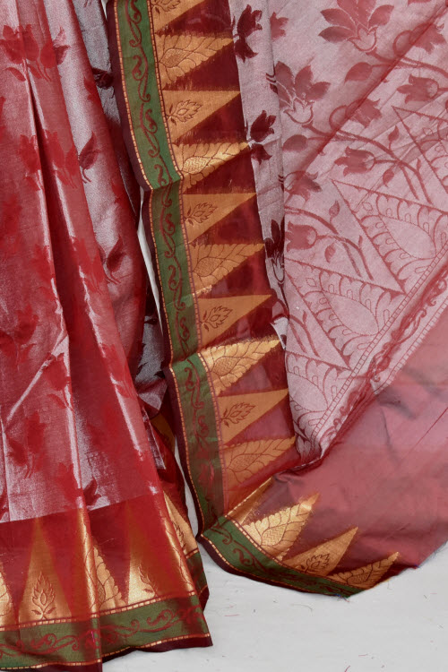 Maroon Handloom Banarasi Kora Cotton Saree with Blouse 16235
