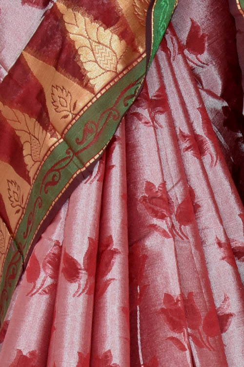 Maroon Handloom Banarasi Kora Cotton Saree with Blouse 16235
