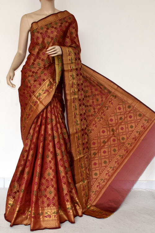 Red Handloom Banarasi Kora Saree with Blouse 16245